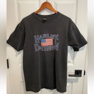 Men’s Vintage ‘90’s Harley Davidson American Flag Tee Shirt, Large